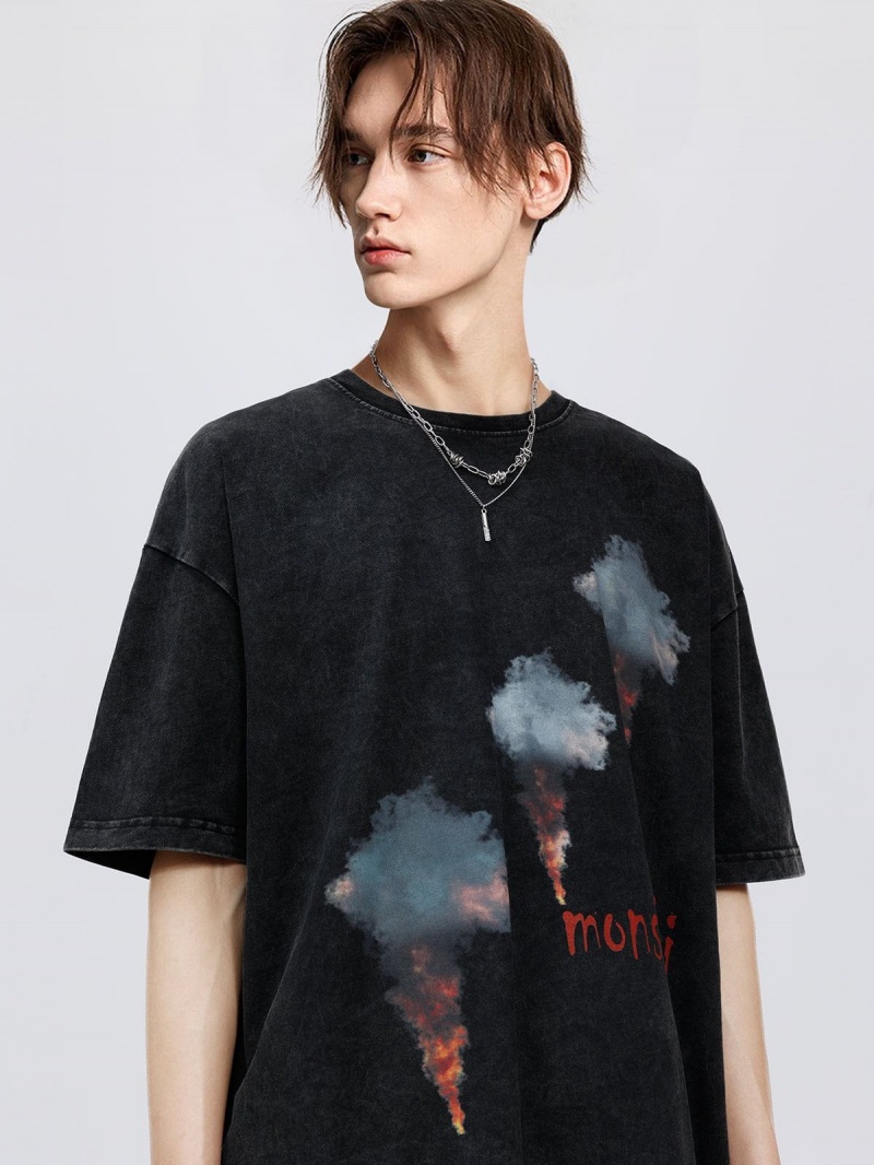 Noir  T Shirts Aelfric Eden Letter Smoke Print Tee - DCK-9987348